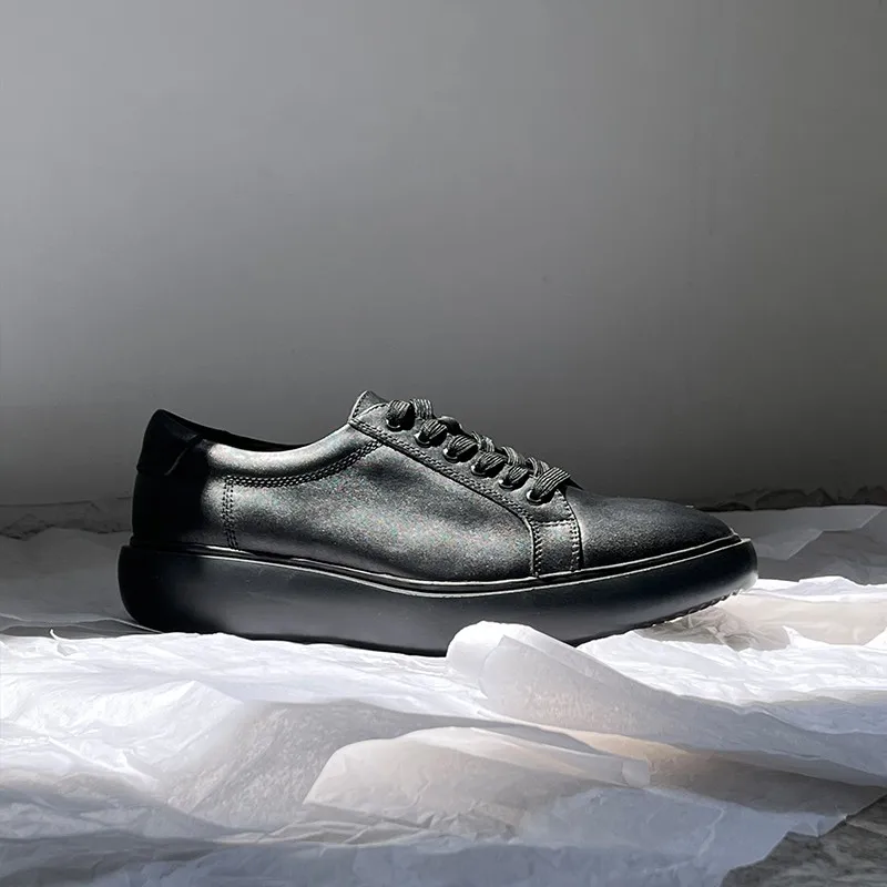 JINIWU 2026 Autumn Winter Men Lace-up Black Shoes Top Grain Leather Handmade Thick Sole Elevator Casual Fashion Shoes