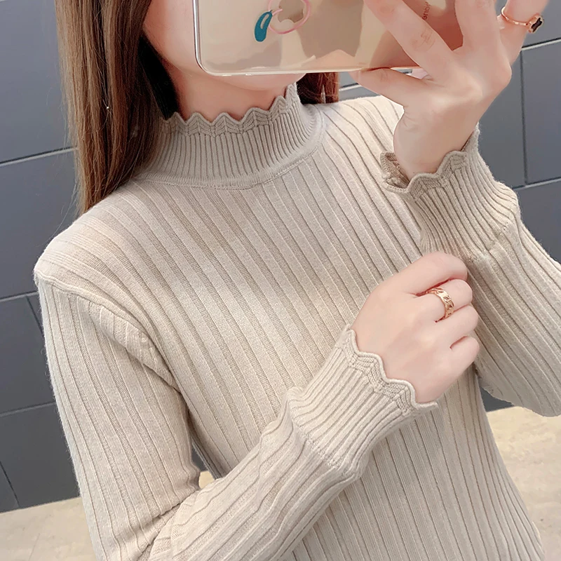 

Women's High Collar Knitted Long Sve Base irt Inner Wear Fing Thermal Color Commute Sle Slim Fit Top