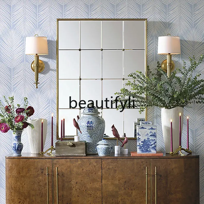 

French wall-mounted dining side mirror porch background wall wall-mounted square decoration, fireplace wall art mirror