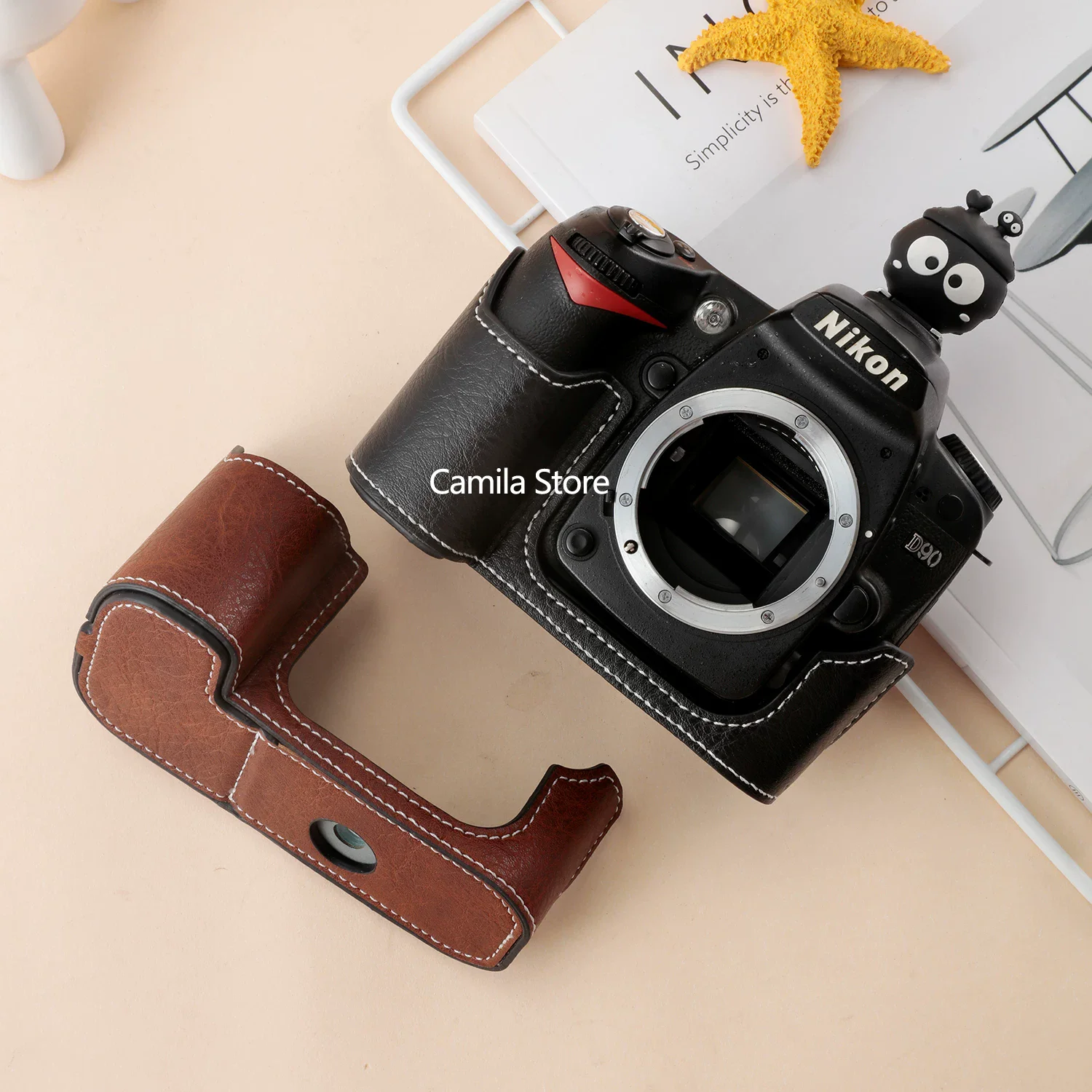 New handwork Photo Camera Anti-slip PU leather  Bag Body BOX Case For Nikon d90 D90 Protective sleeve box base