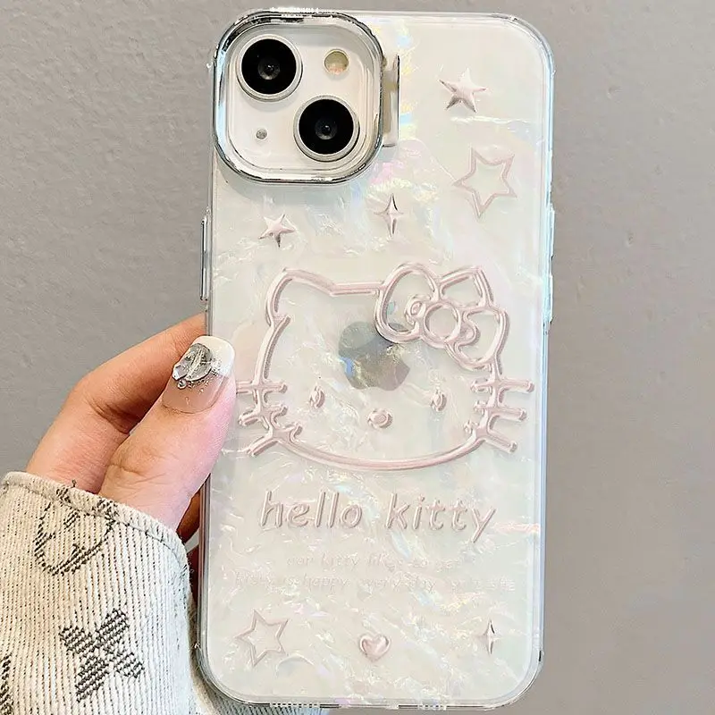 Hello Kitty Shell Pattern Apple Phone Case Anime Cartoon Sanrio Full Package Iphone Protective Case Anti Drop Protective Sleeve