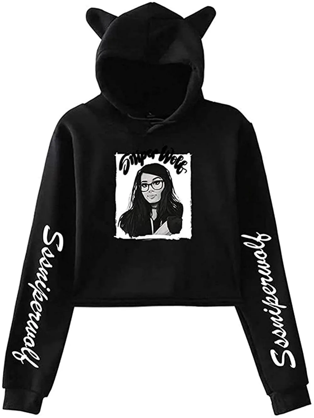 SSSniperWolf-Sweat à capuche court pour femme, pull chat Merch, haut court, streetwear Harajuku, vêtements Kawaii