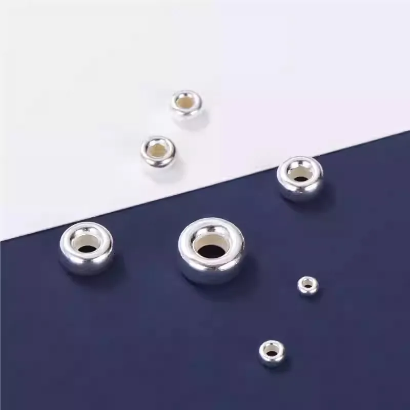 2pcs 100% 925 Sterling Silver Wheel Spacer Beads 3-10mm Big Hole Flat Round Bracelets Charm Beads DIY Jewelry Making Findings