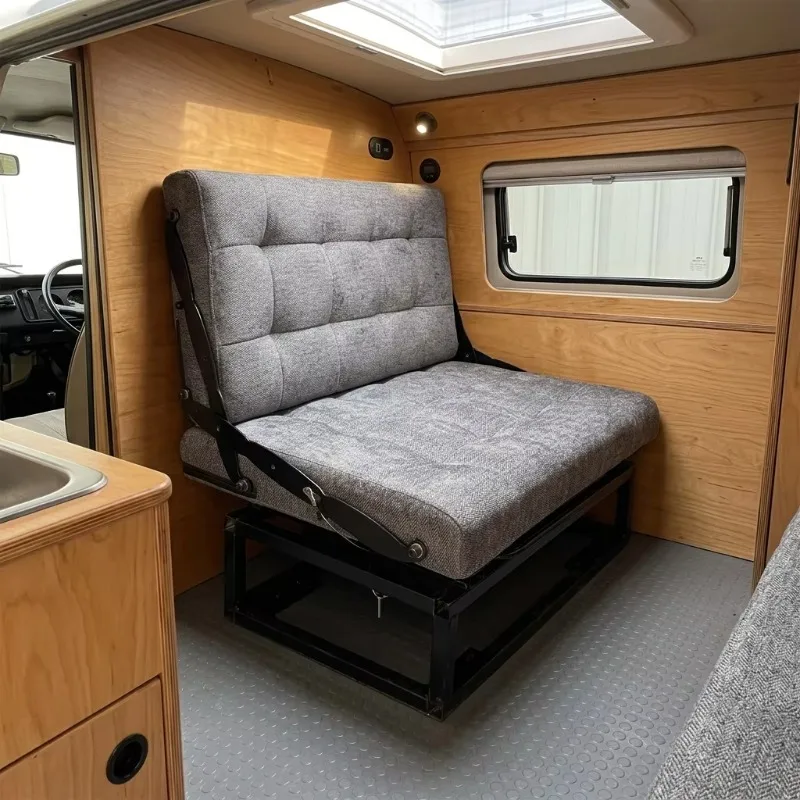 Camper Van Seat Bed Swivel Flip Convertible Bed Suede Surface Personalized Width Color Choices for RV Camper Layout