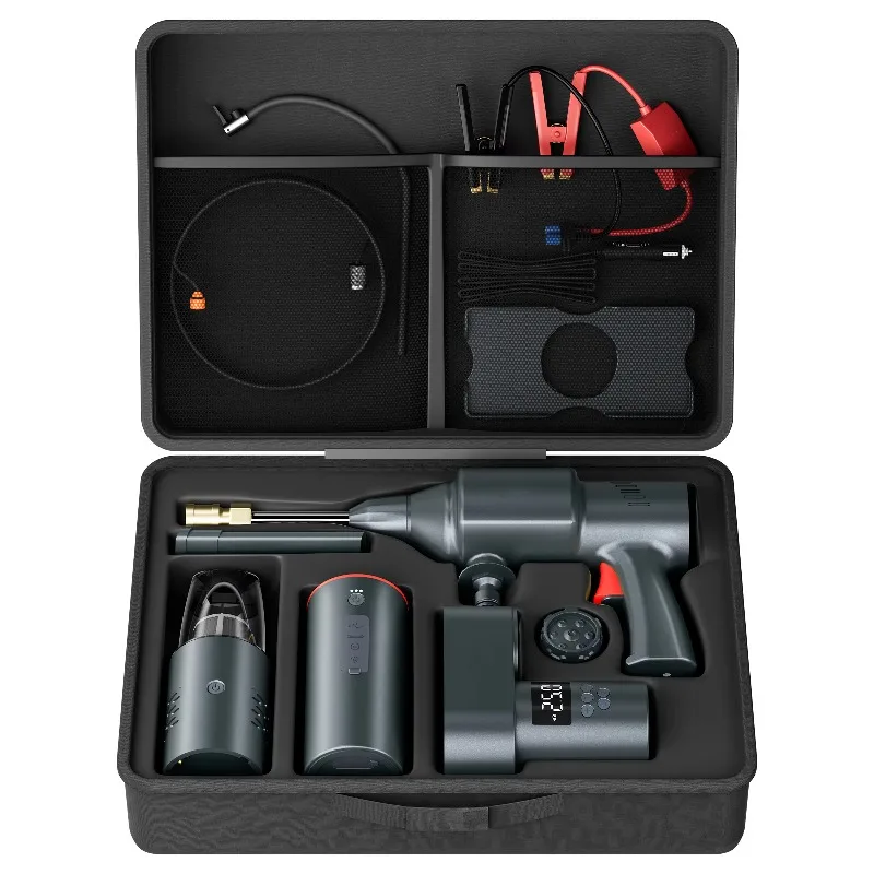 4-in-1 24V Portable Car Cleaning & Emergency Tool Kit with Electric Washer Wireless Vacuum Tire Inflator Auto Detailing Set