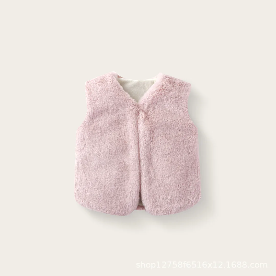 Girl's Imitation Fur Vest Children's Plush Vest Autumn and Winter Girls' Long Plush Warm Vest Jacket 2026 New