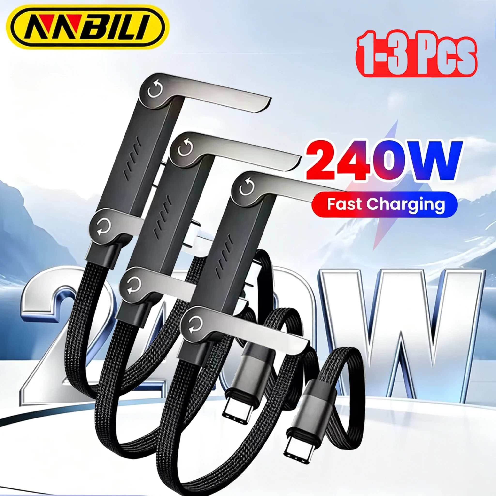 NNBILI 240W 1-3pcs 2in1 C-C Cable Foldable Bracket Data Cable Type C Fast Charging Desk Holder Cord For Huawei Xiaomi17 Samsung