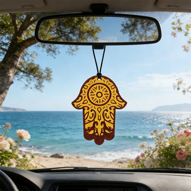 Hamsa Hand, Hand of the Virgin Mary, Five-Star Neutral Car Perfume and Non-Toxic Air Freshener |   Natural Essential Oils and Aromatherapy Scent Tablets (Noroili/Grapefruit/Cedar) |   Hanging Type and Dual-Purpose with Vent Clip |   Long-Lasting Fragrance for 60-90 Days |   Deodorize and Purify the Air |   Suitable for Use in Cars, Homes, Wardrobes, and Bathrooms. |   Same Fragrance as the One Sold in the Store