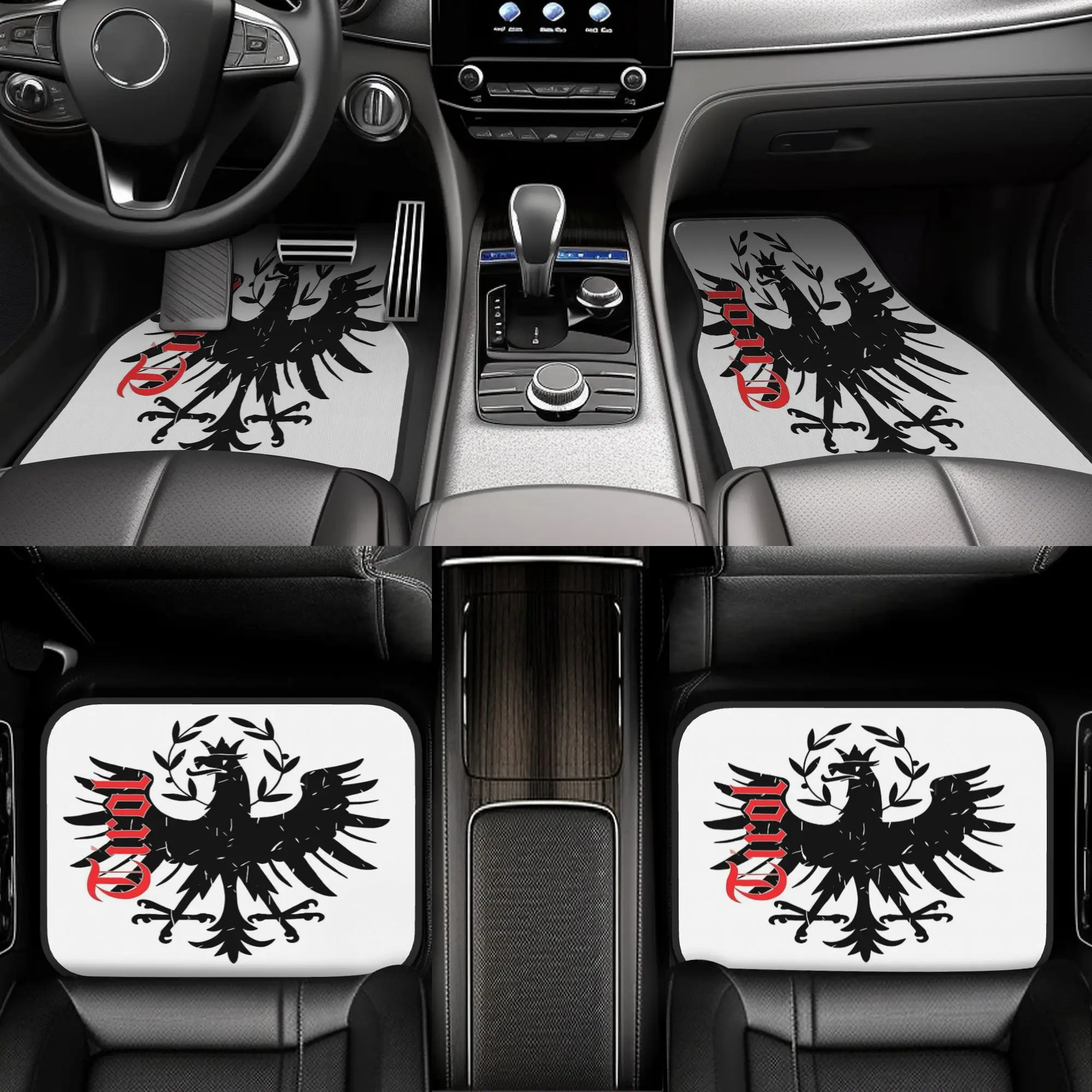4 Tyrol Car Floor Mats - Heavy Duty Non-Slip Inner Mats, Elegant Black And Red Tyrol Eagle Design, Full Coverage Front/Rear/Trun