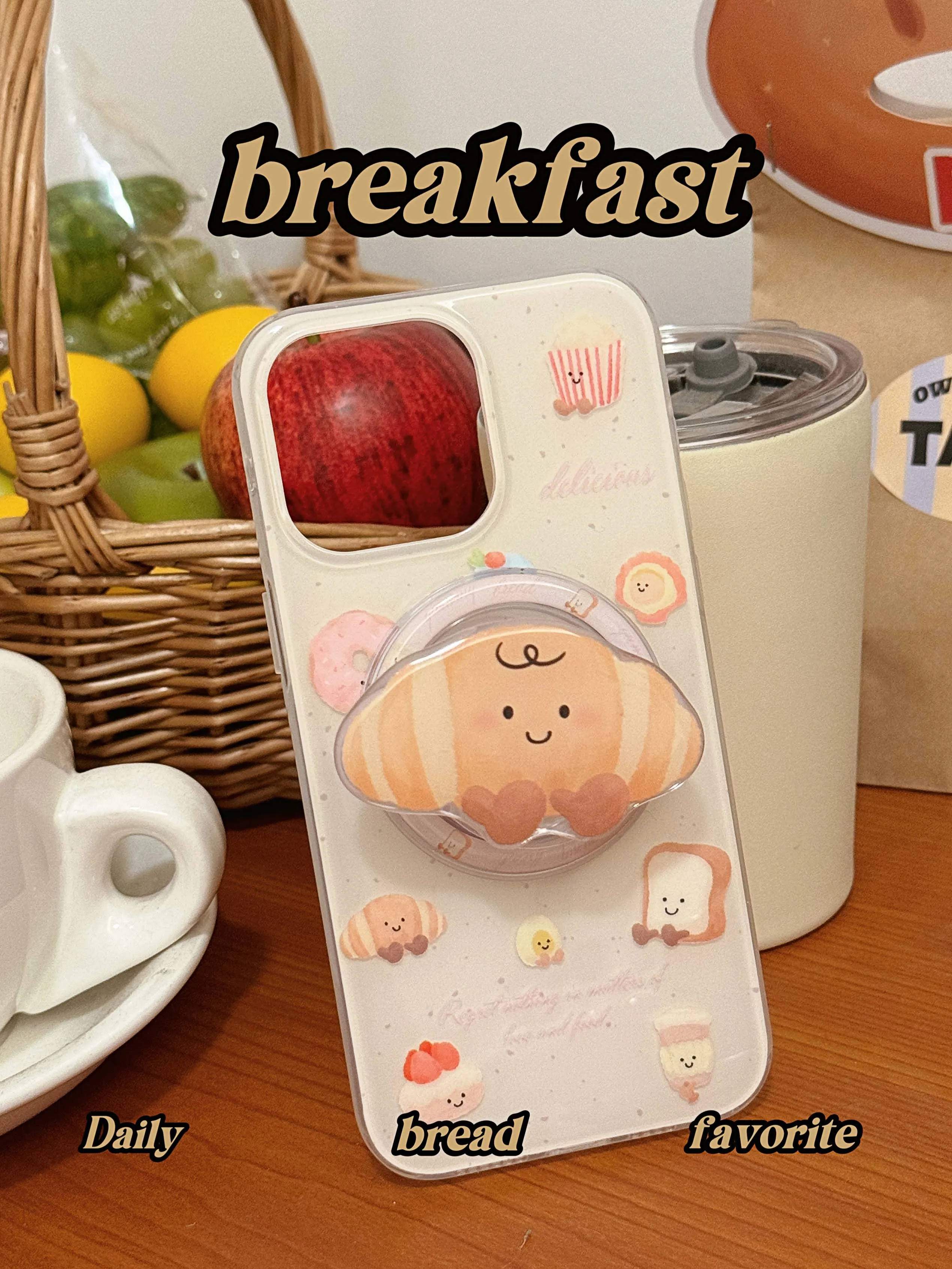Cute Cartoon Croissant Stand Holder Cover For Iphone 15Pro 13 14 15promax 16 15 Pro Max 13ProMax 14Pro Magnetic Bread Phone Case