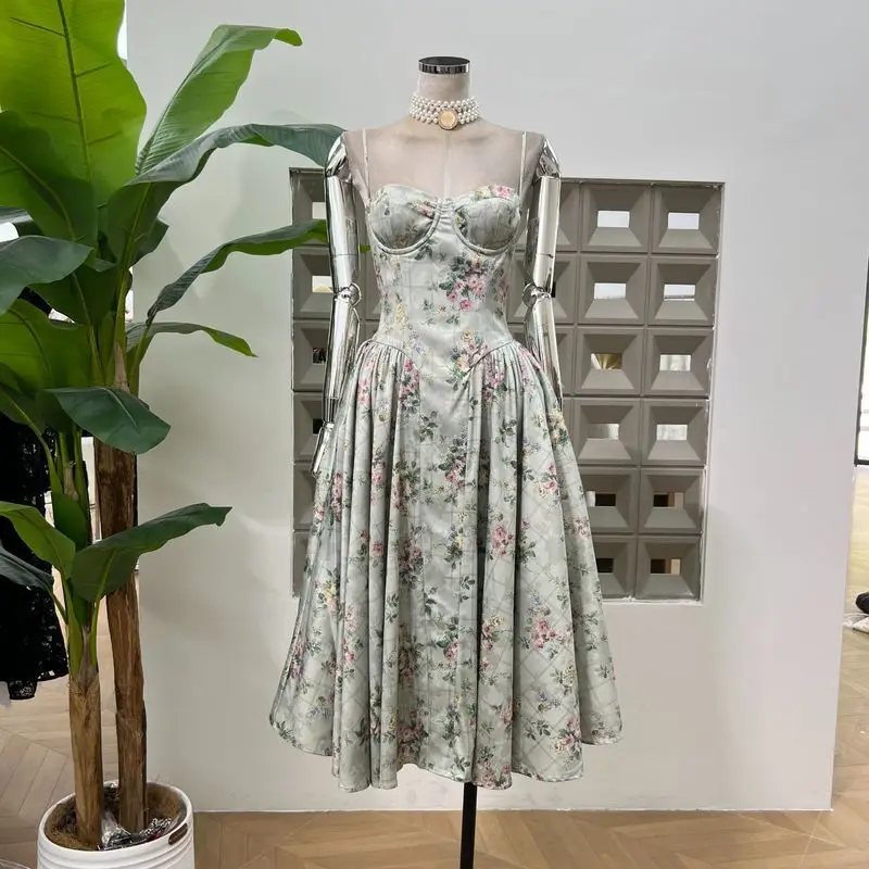 DFDG Abito dal design slim fit a vita bassa con canotta stampata 2025 Nuovo articolo estivo per donna, gonna grande versatile e popolare