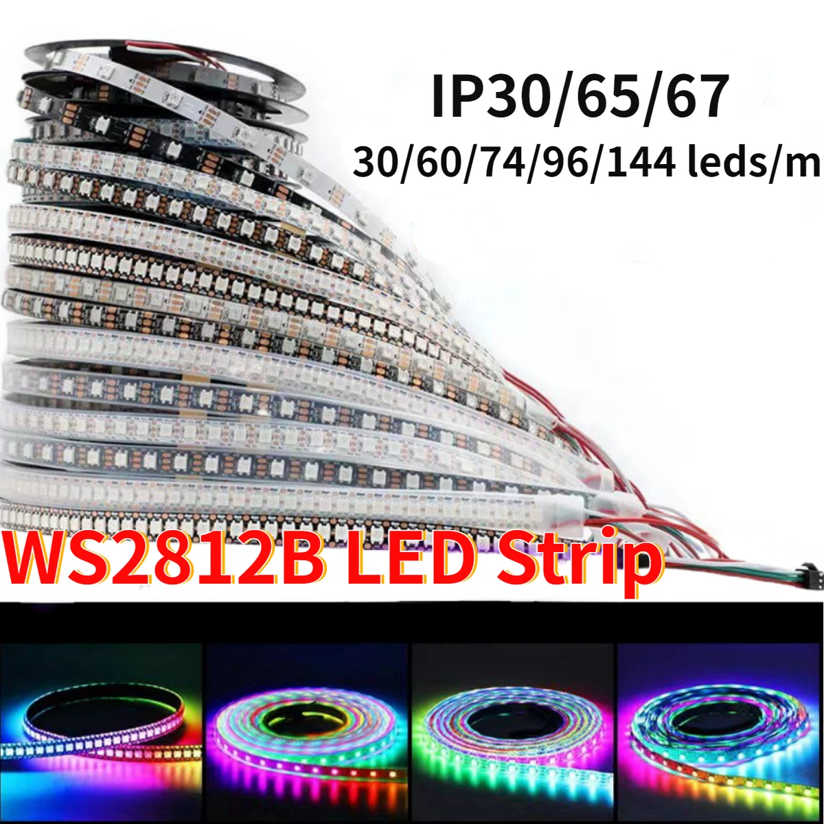 DC5V WS2812B ไฟ LED WS2812 RGB LED Strip Light แอดเดรสแอดเดรสสมาร์ทพิกเซล Magic Light สีดํา/สีขาว PCB IP30 65 67