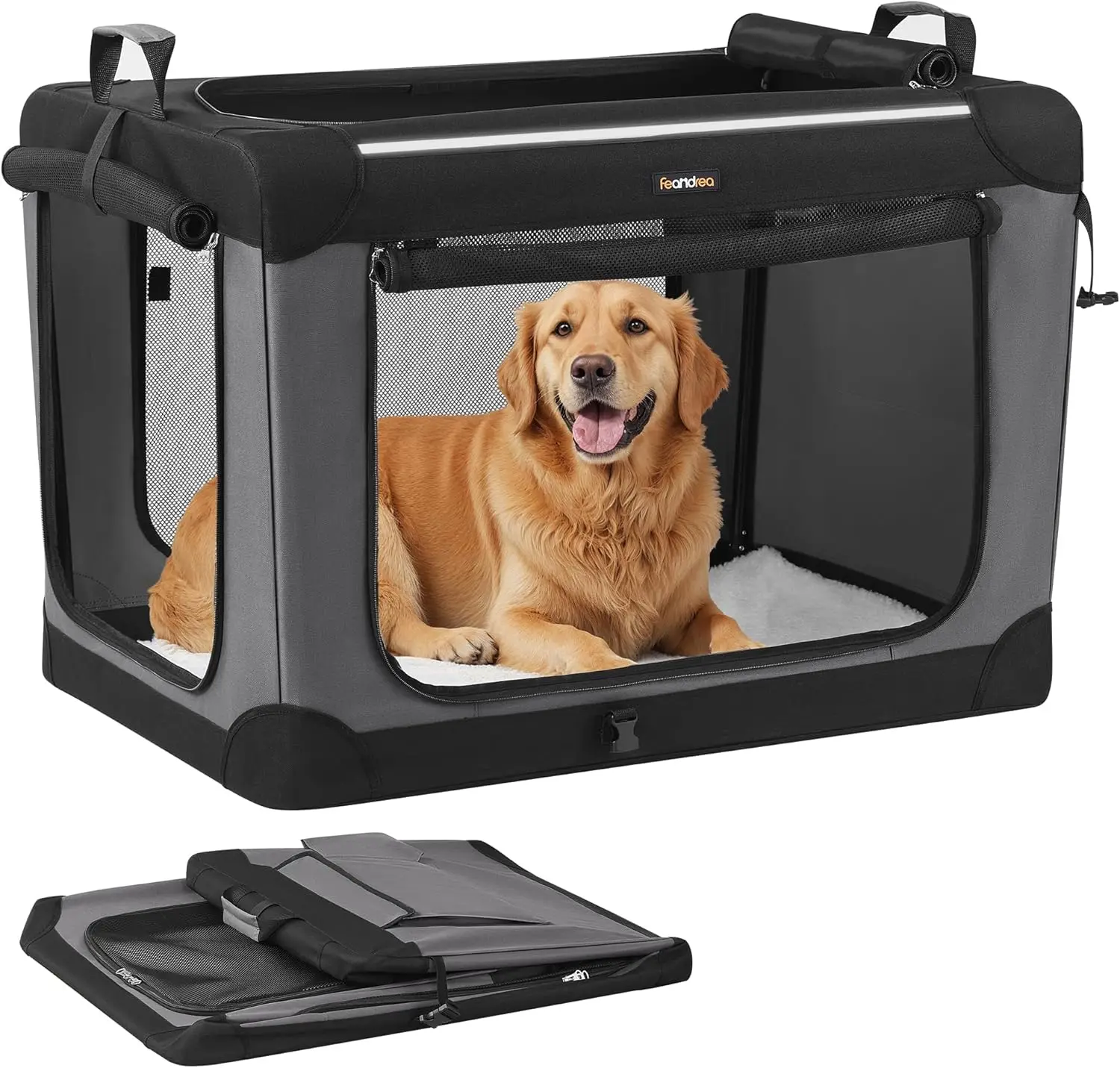 

36-Inch Collapsible Dog Crate for Large Dogs, Portable Travel Carrier with Mesh Doors, Storage Pocket, and Water Bottle Holder