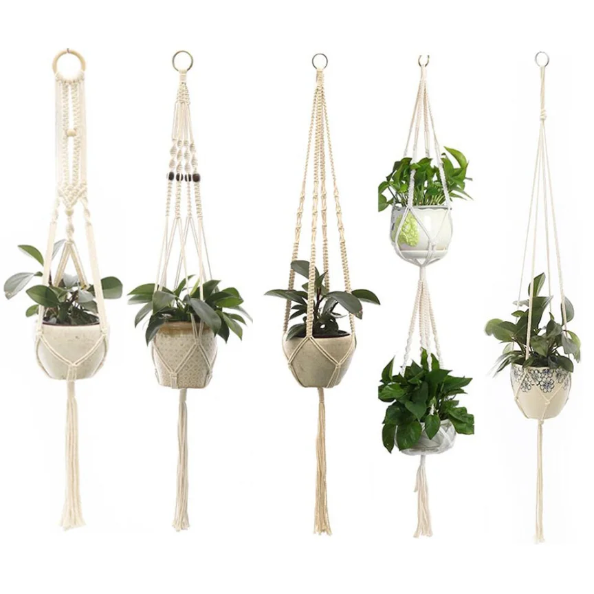 Macrame Plant Hanger Flower Pot Baskets Wall Hanging Vertical Garden Net Rope Handmade Cotton Rope for Home New Year Decoration
