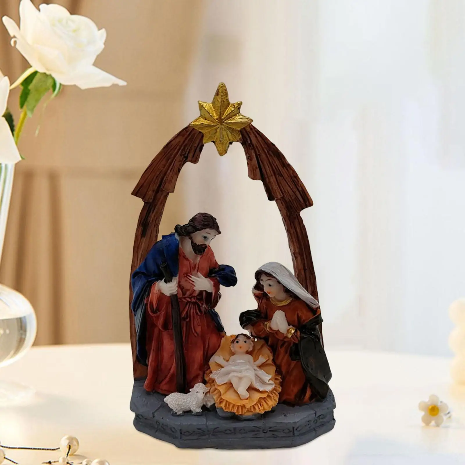 Nativity Scene Figurine Set Christmas Sculpture Handpainted Virgin Mary Statues Decoration Birth of Jesus for Party Favors Home