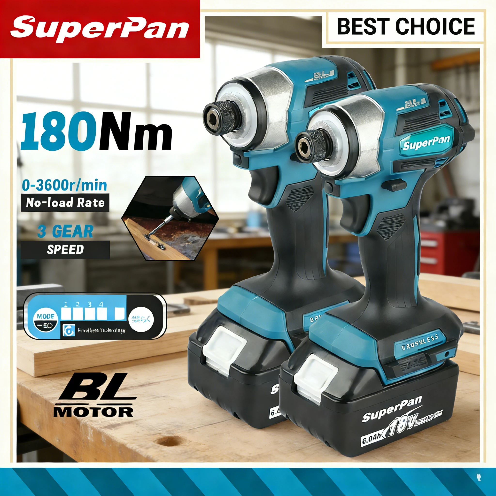 

Бесщеточный ударный гайковерт SuperPan SP173 18В, 180Нм, 3 скорости, для установки бытовой техники, деревообработки, совместим с аккумуляторами Makita 18В.