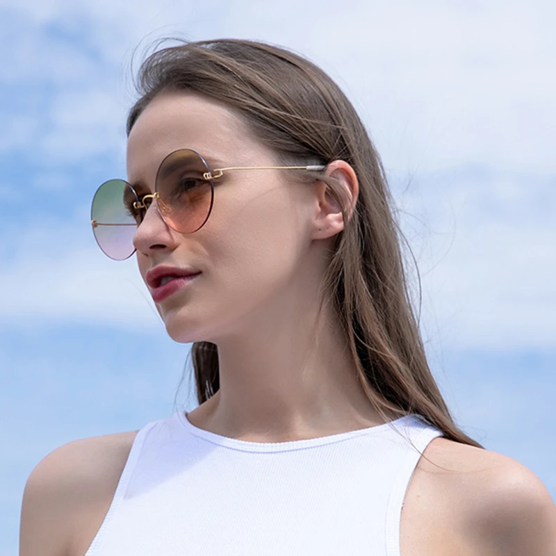 

Women's Trendy Round Sunglasses Ultralight Titanium UV400 Sunglass Female Fashion Gradient Rimless Sun Glasses Frameless Eyewear