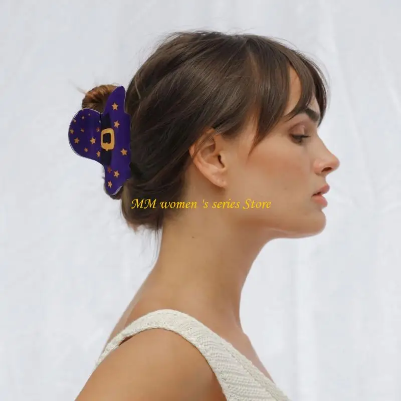 Q39C Hair Claw Clip for Halloween Pumpkin Large Catch Hair Barrettes Unique Adornment Hairpin Fashion Unique Decorations