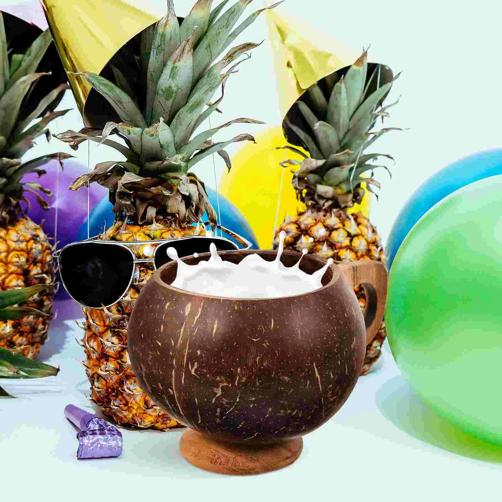 Natural Coconut Shell Glass Coffee Cup Mug With Handle Smoothie Bowl Beer Coconuts Cups Drinking Banquet