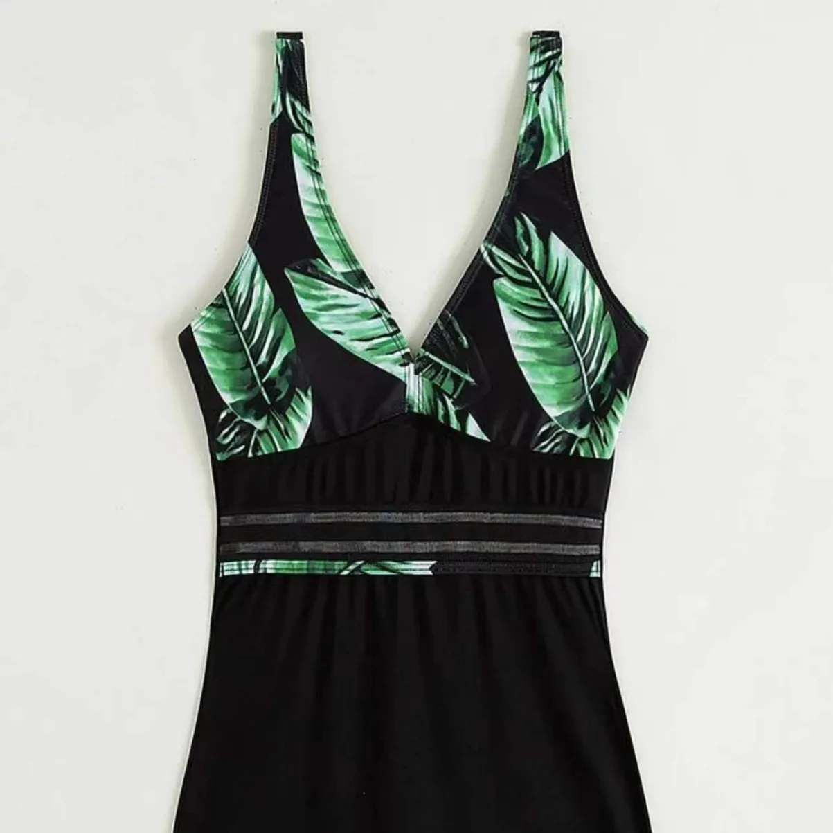 New leaf print color matching boxers one-piece swimsuit