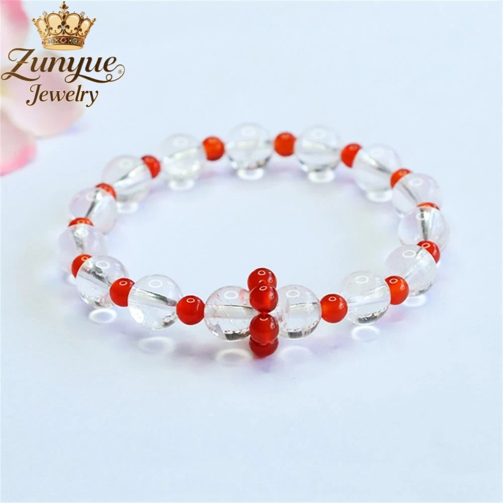 

Natural White Crystal And Red Agate Bracelet Luxury Quality Jewelry Fashion Jewelry Handicraft Exquisite Elegant Charms Popular