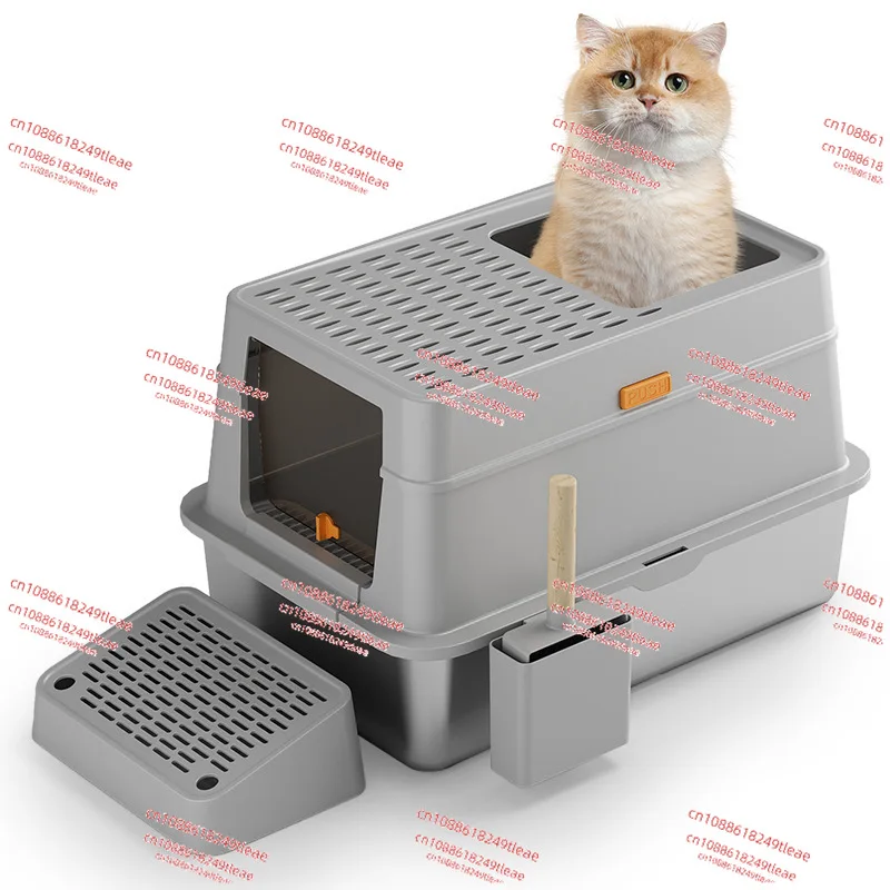 Stainless Steel Toilet Large Fully Enclosed Cat Litter Box Deodorizing Litter Box Pet Anti-splash Cat Supplies