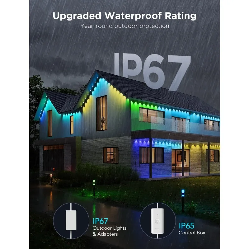 home.Permanent Outdoor Lights Pro, 150ft with 90 RGBIC LED Lights for Daily and Accent Lighting, Google Assistant, Matter, White