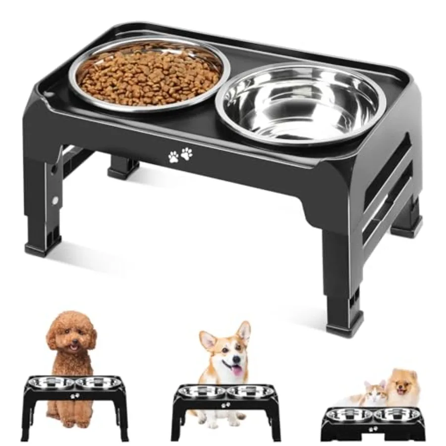 Adjustable Elevated Dog Bowls with Stainless Steel Bowls