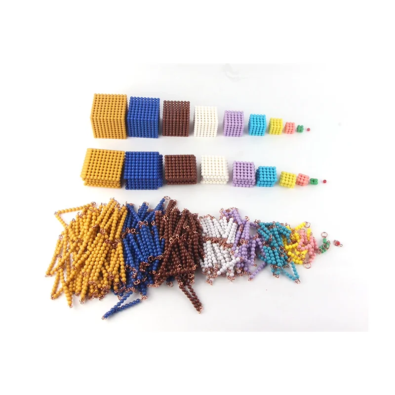 Set di materiali per perline Montessori Catene/quadrati/cubi di perline colorate Attrezzatura educativa per la matematica Giocattoli per l'apprendimento della matematica per bambini