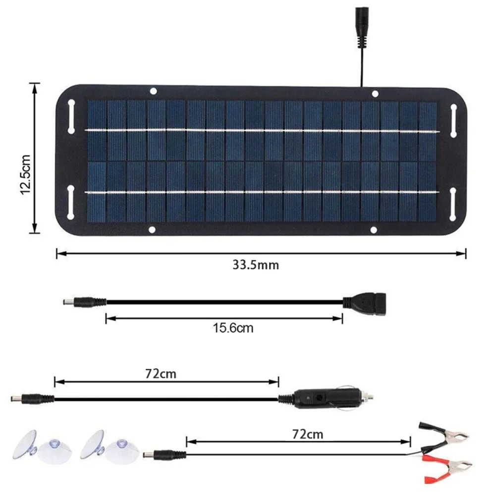 12V Monocrystalline Solar Panel Trickle Battery Charger, Portable Solar Power Maintainer Kit with 12V Output for Car, Van, Motor view 3