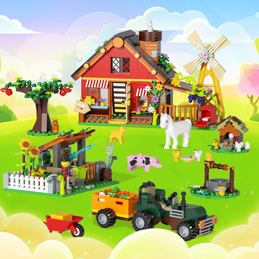 

Gobricks Rural Farm Animal Series Building Block Set Ranch Yard DIY Bricks Assembled Toys Creative Educational Kids Toys Gifts