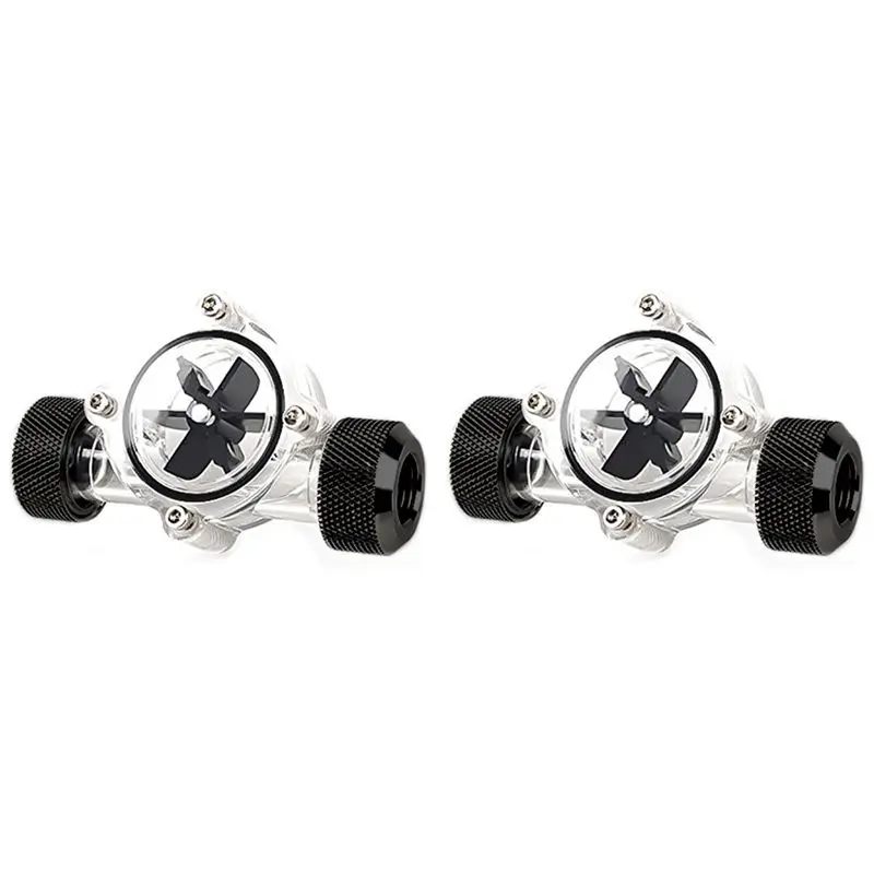M51K-2X G1/4Inch Flow Indicator,Clear Main Body,Black Blade,Matte Black Pc Computer Water Cooling System Flow Meter Indicator