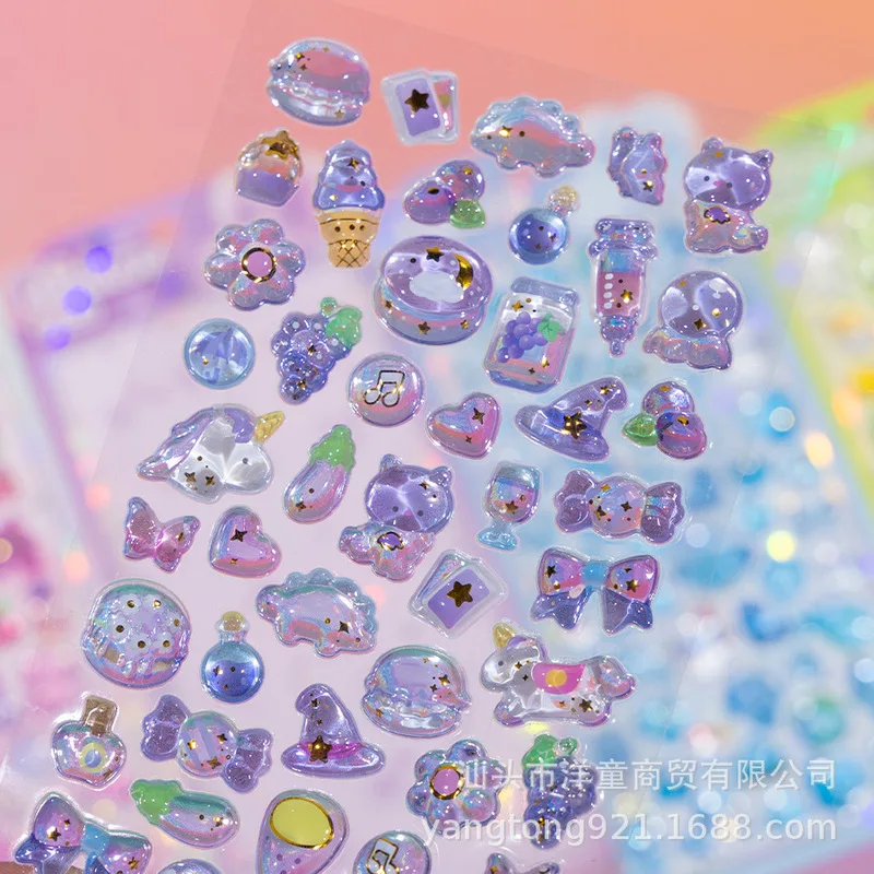 YTES 스티커 3D 푹신한 폼 크리스탈 엠보싱 장식 만화 토끼 꿈같은 귀여운 어린이 일기장 보상