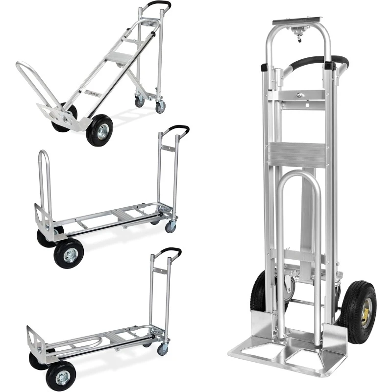 Industrial Convertible Hand Truck - AS7A2 Heavy Duty Aluminum 3 in 1 Lightweight Frame, Ergonomic Handle, Extendable Loop