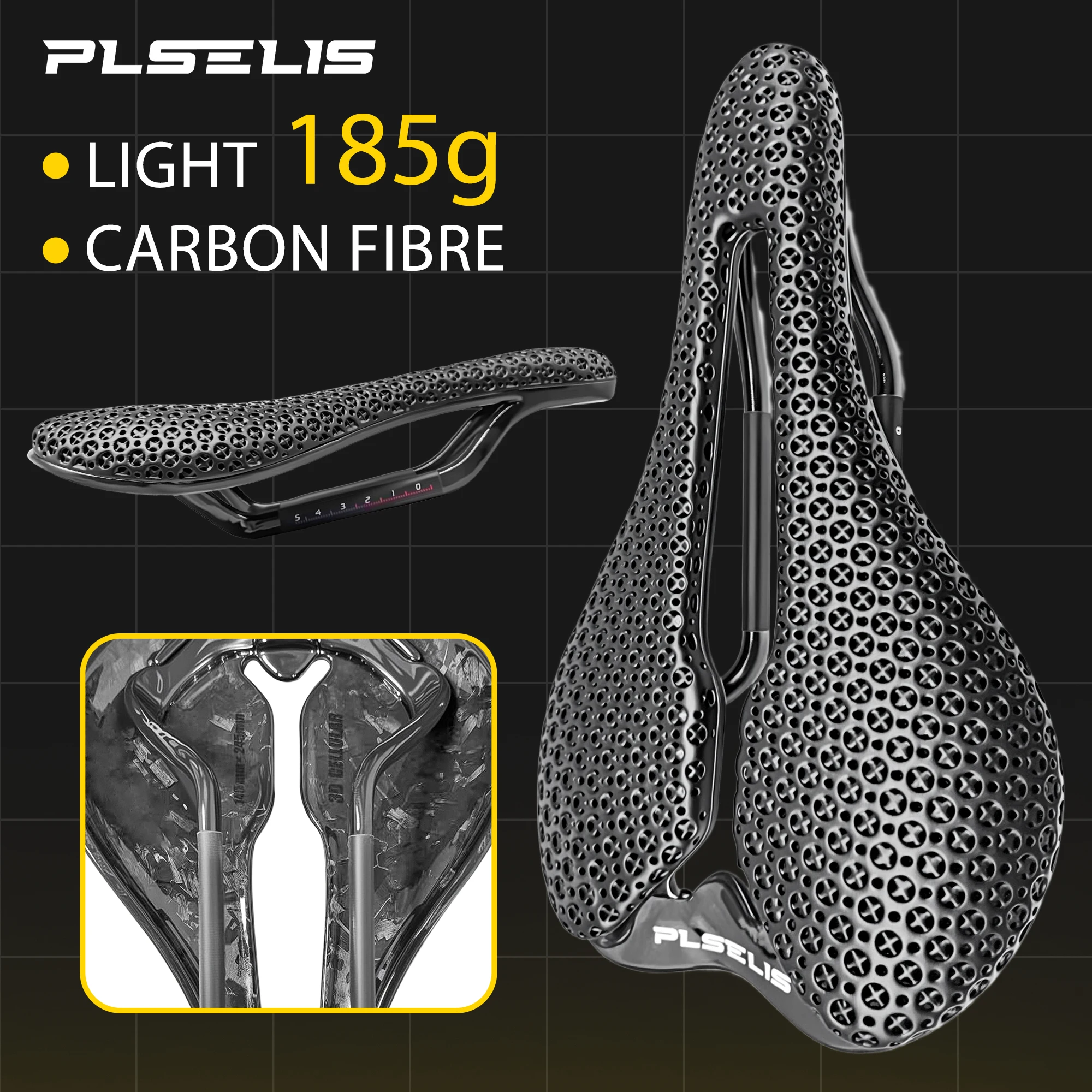 

Plselis Road Bicycle Saddle High-Strength Carbon Fiber 3D Printed Counterweight Lightweight 170g Bike Cushion Riding Accessory