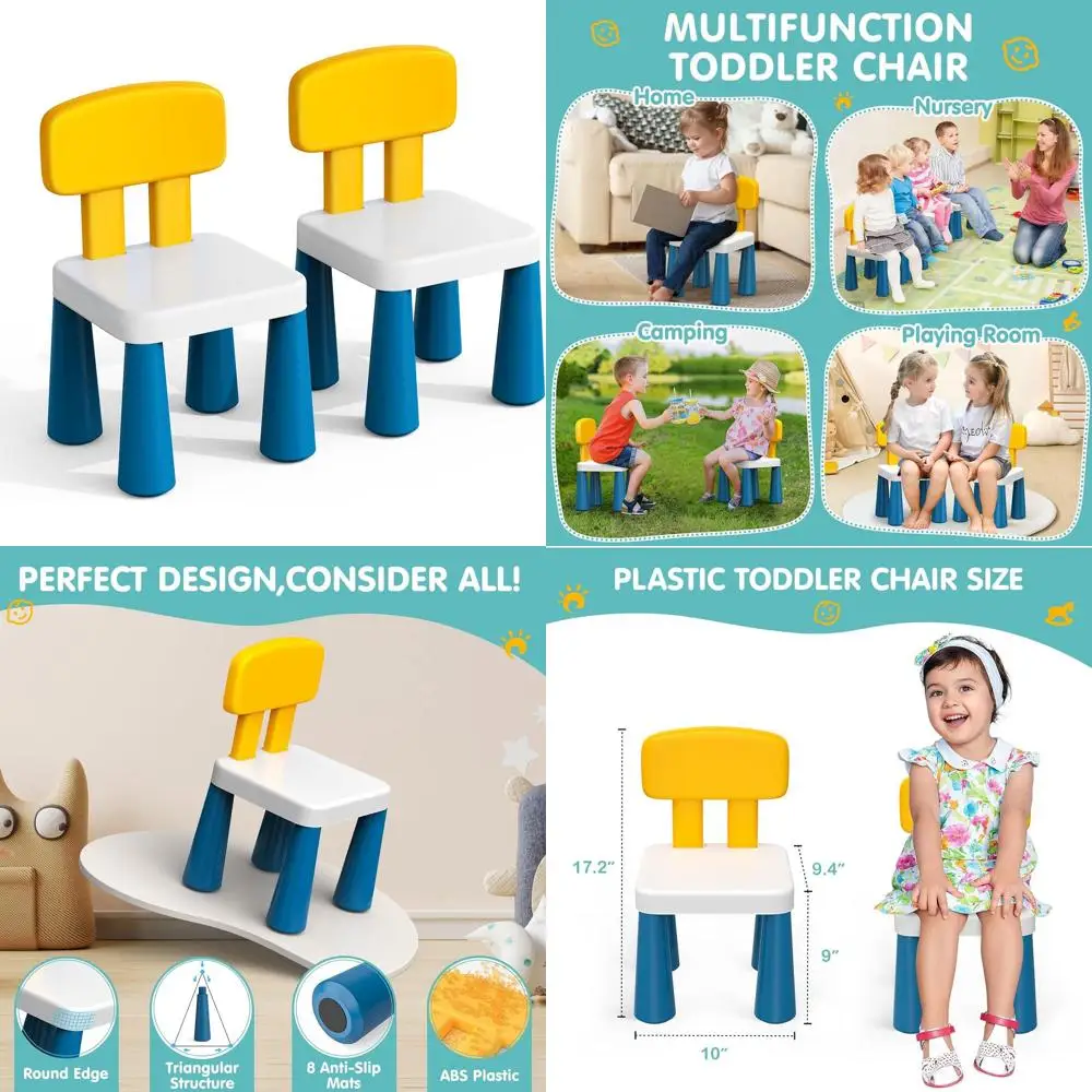

Set of 2 Lightweight Toddler Chairs for Indoor & Outdoor Use - Perfect for Playrooms, Nurseries, and Beach Activities, Suitable