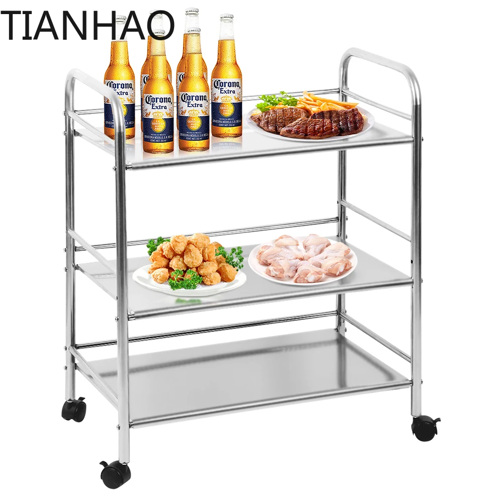 Serving trolley 61x36x75cm stainless steel 3 shelves kitchen transportfor restaurant kitchens or hotels