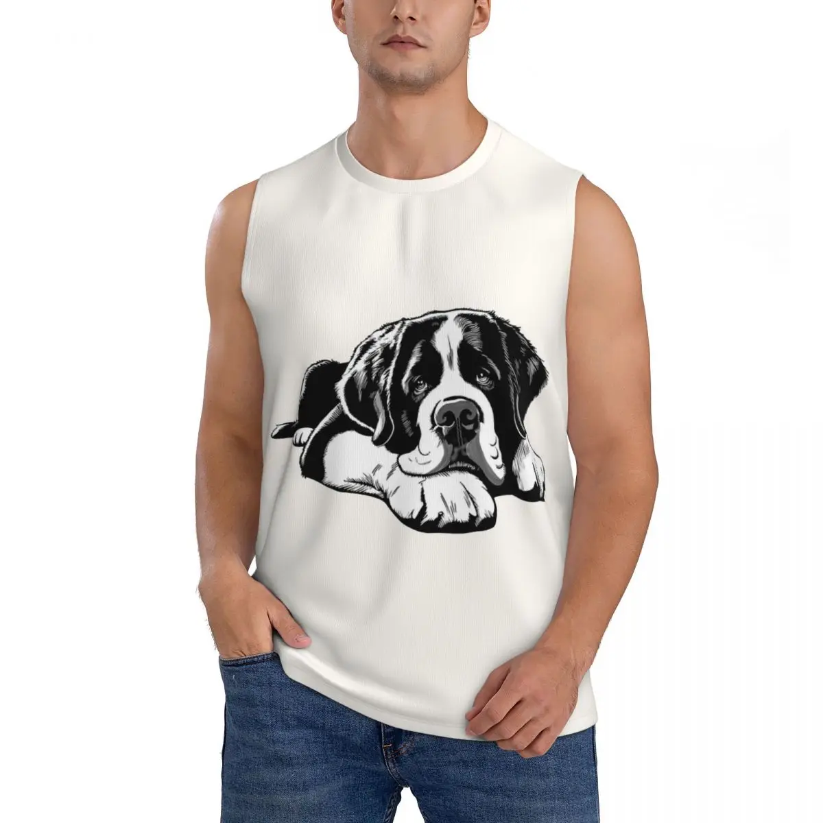 The Saint Bernard Men Sleeveless Tank Tops Quick Dry Breathable Gym Fitness Running Summer Casual Sport Vest