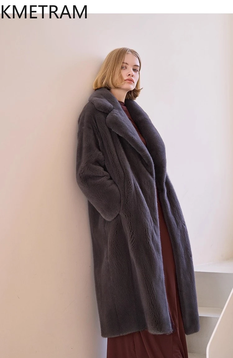 KMETRAM Natuurlijke Paarse Label Grade Fluwelen Nertsenbont Jas Vrouw Hoge Kwaliteit Lange Echte Bontjas Winterkleding 2025 Fourrures