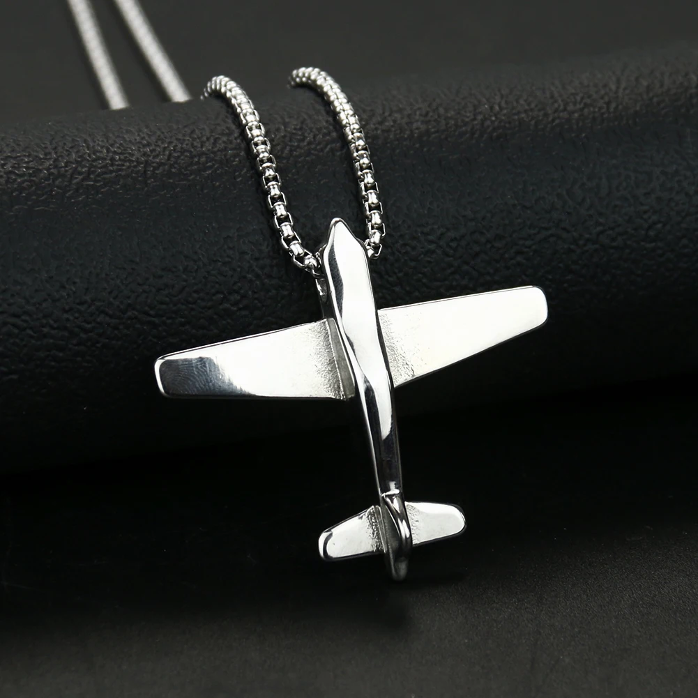 3D Stainless Steel Plane Necklace Aircraft Space Pendant 747 Cowboy Hiphop Civil Aviation Unmanned Aerial Vehicle