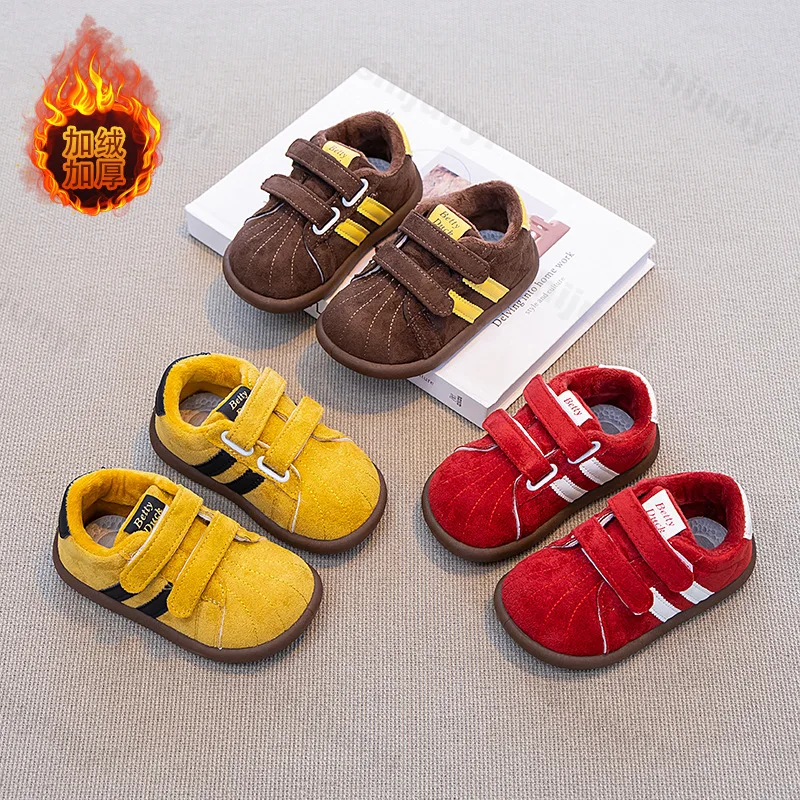 

Зимние детские кроссовки для девочек и мальчиков, теплая повседневная обувь, спортивная обувь для отдыха в стиле ретро, детская нескользящая удобная хлопковая обувь