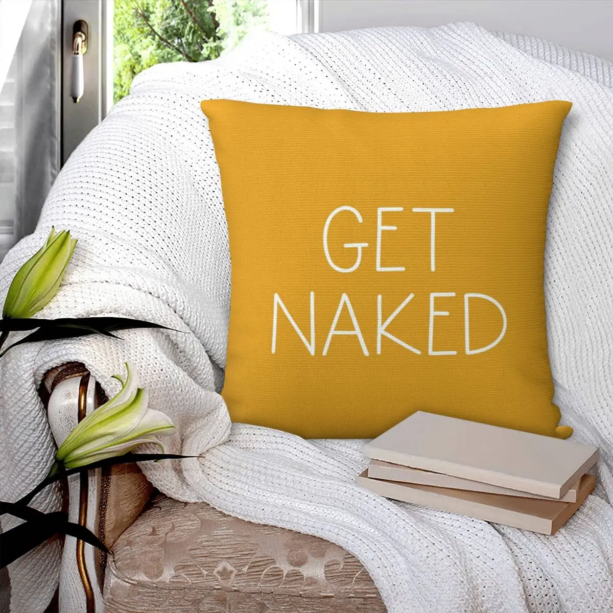 Get Naked Mustard Square Pillowcase Pillow Cover Polyester Cushion Zip Decorative Comfort Throw Pillow for Home Bedroom