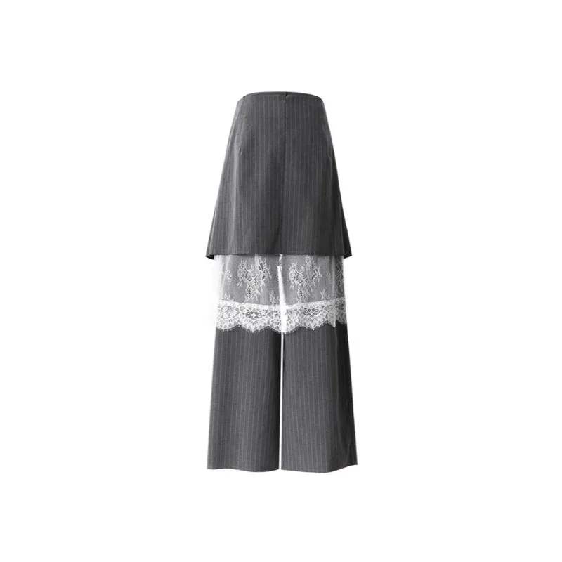 Women's Three Piece Multi-Wear Pants Fall Trousers New Lace Patchwork Stripes Removable Layers Gray Commuter Streetwear Women