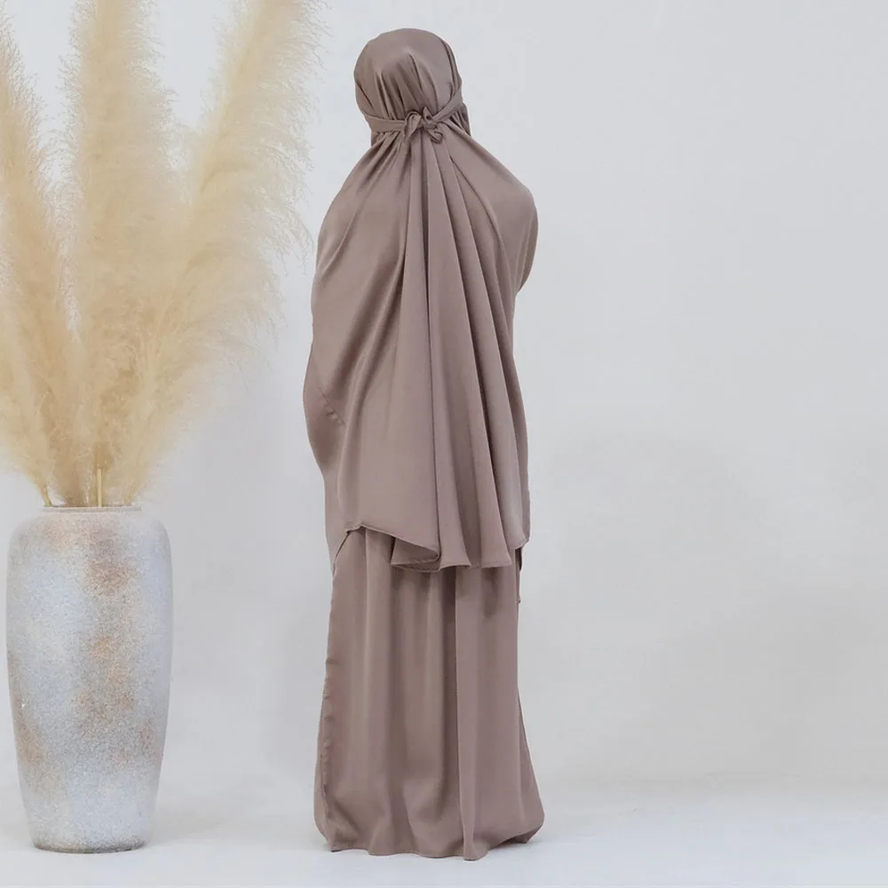 2PCS Muslim Kids Girls Prayer Garment Overhead Khimar Robe Eid Hooded Hijab Abaya Scarf Dress Islam Clothing Eid Ramadan Robe