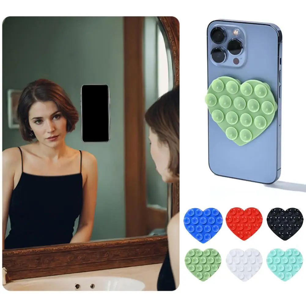 Double-sided Heart-shape Sucker Support Silicone Sucker Pad Fixed Universal Phone Cup Phone Mobile Suction Bracket Reusable P2O3