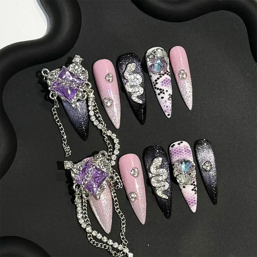 

Handmade Rhinestone Press on Nails Luxury Court Retro Butterfly Bowknot Decoration Detachable Reusable Full Cover Nail Tips