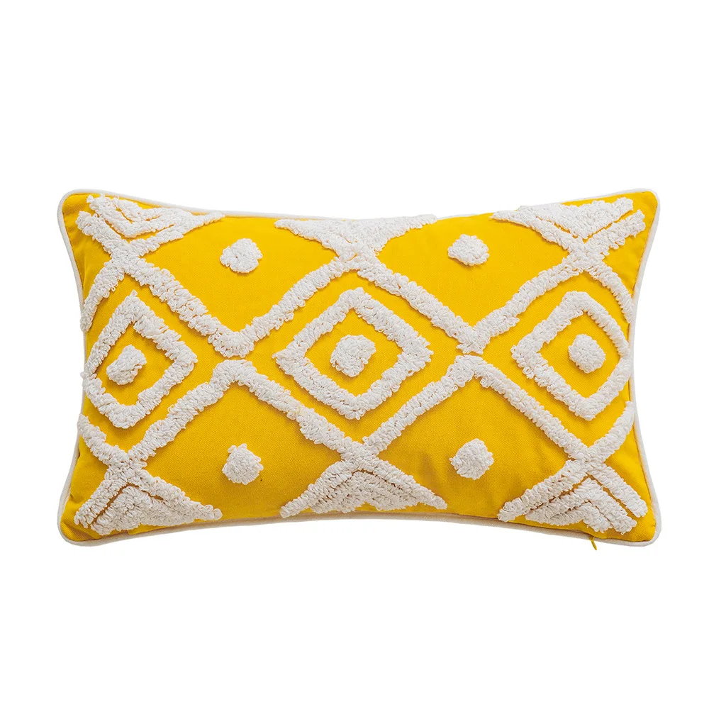 

Inyahome Modern Decorative Geometric Irregular Diamond Yellow Cushion Farmhouse Tribal Pillowcases for Couch Sofa Bedroom Living