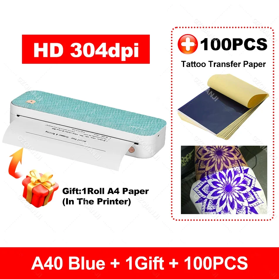 304 DPI Peripage Thermische Printer A40 203 dpi Tattoo Transfer Papier Inktloze Min Draagbare A4 Label Maker Voor Mobiele Document afdrukken