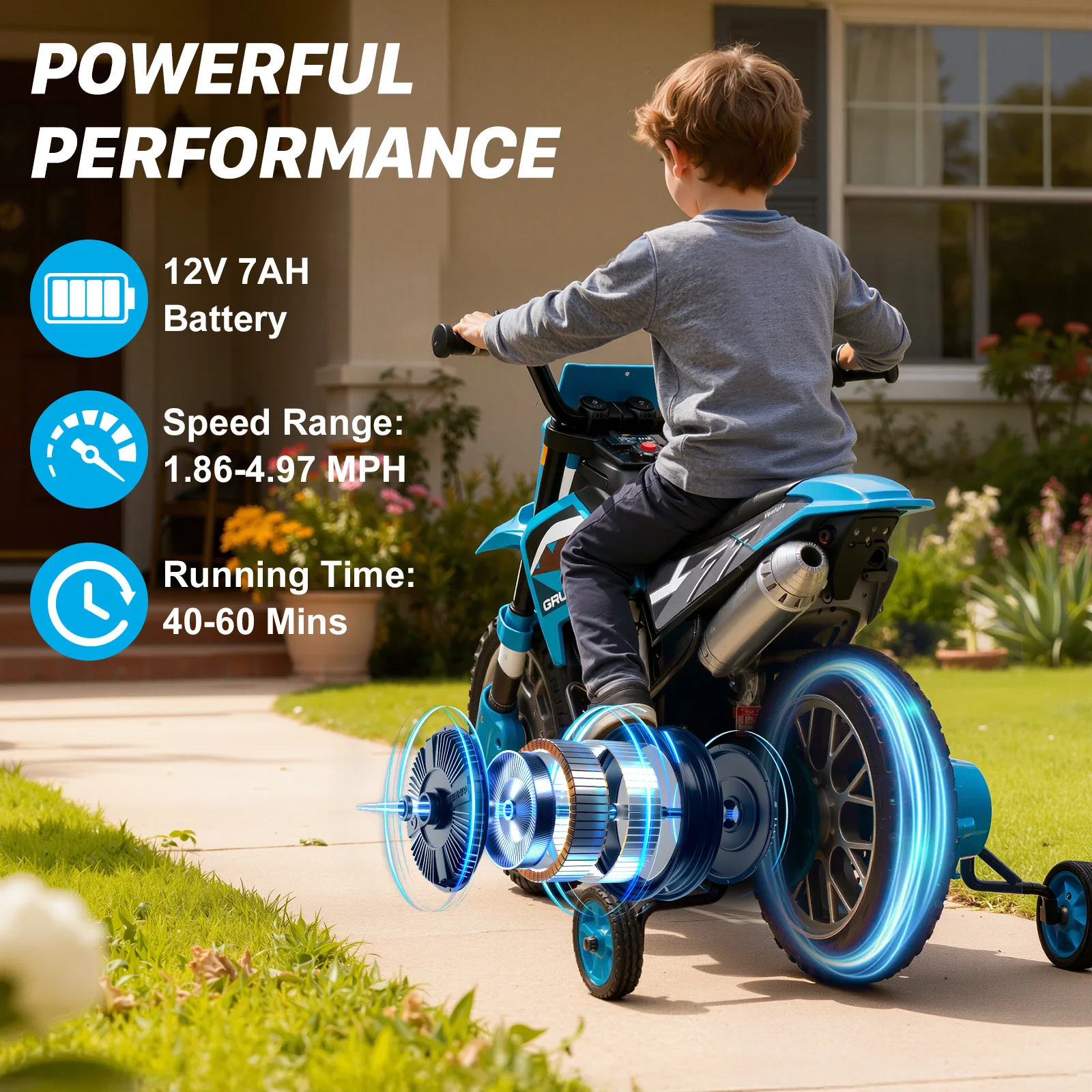 12v crianças motocicleta elétrica bicicleta da sujeira para crianças, passeio a bateria no carro de brinquedo para o presente das crianças, com rodas auxiliares de segurança