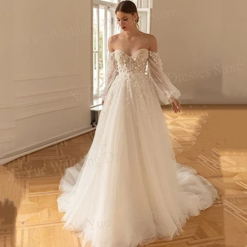 Flavinke Customized A-line Lace Appliques Wedding Dresses 2025 Off Shoulder Sweetheart Wedding Gowns Backless Bride Gown main image 1